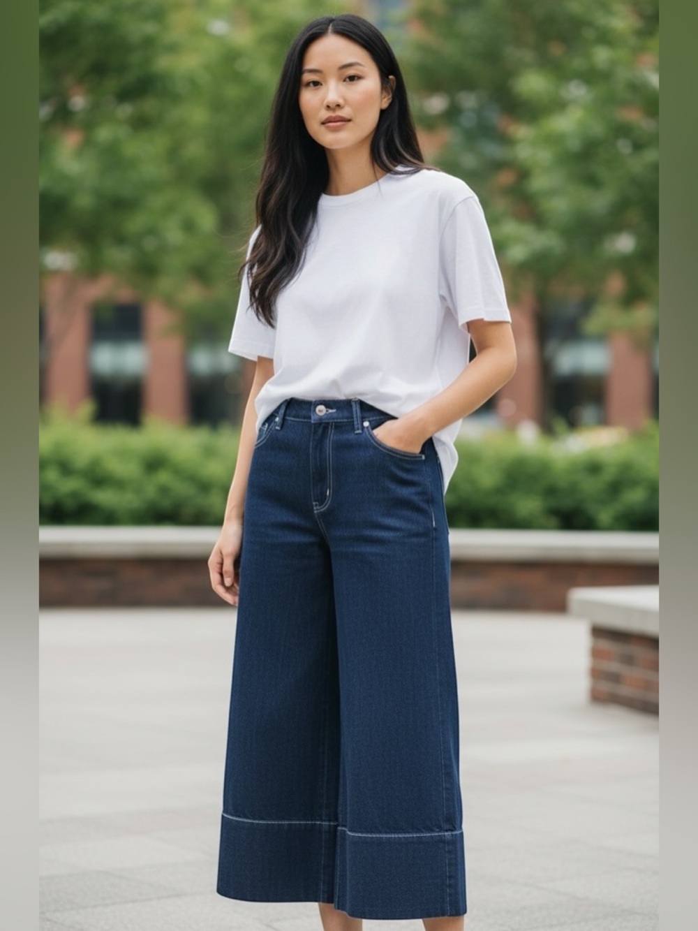 Jarbo Capris Wide Leg Dark Blue Denim Jeans for Women